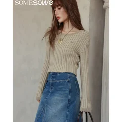 SomeSowe Metal Logo Striped Fleeced Cuff Top