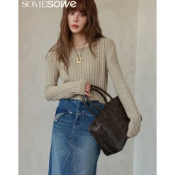SomeSowe Metal Logo Striped Fleeced Cuff Top
