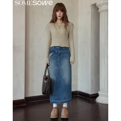 SomeSowe Metal Logo Striped Fleeced Cuff Top