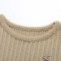 SomeSowe Metal Logo Striped Fleeced Cuff Top