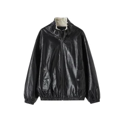 SomeSowe Oil Wax Leather Casual Jacket Black