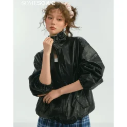 SomeSowe Oil Wax Leather Casual Jacket Black