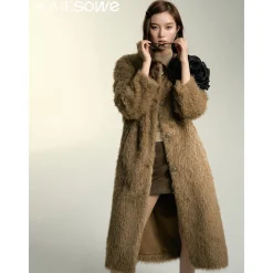 SomeSowe Oversized Chamois Leather Fur Coat Khaki