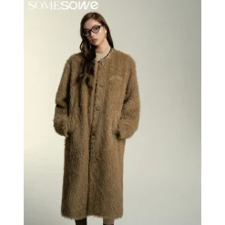 SomeSowe Oversized Chamois Leather Fur Coat Khaki