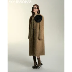 SomeSowe Oversized Chamois Leather Fur Coat Khaki