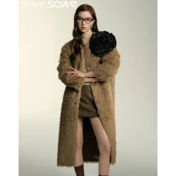 SomeSowe Oversized Chamois Leather Fur Coat Khaki