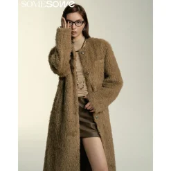 SomeSowe Oversized Chamois Leather Fur Coat Khaki