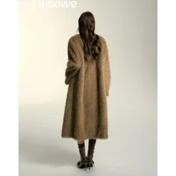SomeSowe Oversized Chamois Leather Fur Coat Khaki