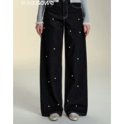 SomeSowe Pearl Wide-Leg Denim Pants Black