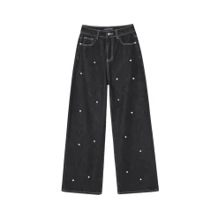 SomeSowe Pearl Wide-Leg Denim Pants Black