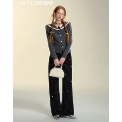 SomeSowe Pearl Wide-Leg Denim Pants Black