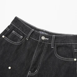 SomeSowe Pearl Wide-Leg Denim Pants Black