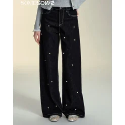 SomeSowe Pearl Wide-Leg Denim Pants Black