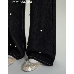 SomeSowe Pearl Wide-Leg Denim Pants Black