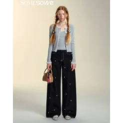 SomeSowe Pearl Wide-Leg Denim Pants Black