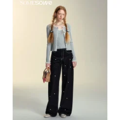 SomeSowe Pearl Wide-Leg Denim Pants Black