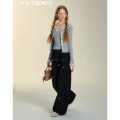SomeSowe Pearl Wide-Leg Denim Pants Black