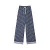 SomeSowe Plaid Drawstring Wide-Leg Pants Blue