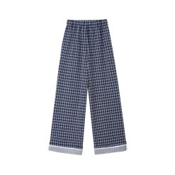 SomeSowe Plaid Drawstring Wide-Leg Pants Blue