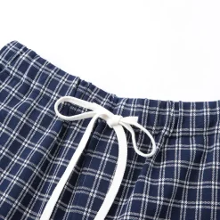 SomeSowe Plaid Drawstring Wide-Leg Pants Blue