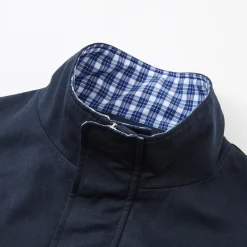 SomeSowe Plaid Patchwork Stand Collar Jacket Navy Blue