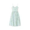 SomeSowe Pleated Checked Long Slip Dress Green