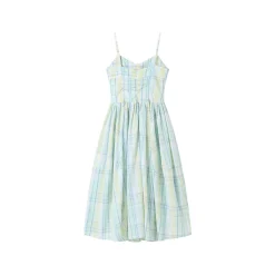 SomeSowe Pleated Checked Long Slip Dress Green