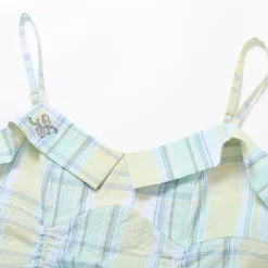 SomeSowe Pleated Checked Long Slip Dress Green