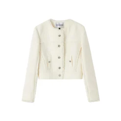 SomeSowe Raw Edge Patchwork Short Jacket White