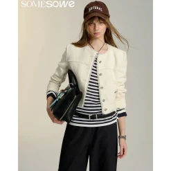 SomeSowe Raw Edge Patchwork Short Jacket White