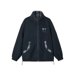 SomeSowe Reversible Plaid Fleece Jacket Navy Blue