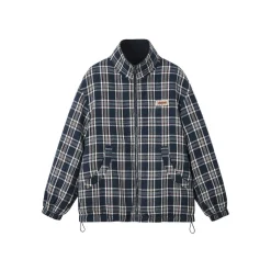 SomeSowe Reversible Plaid Fleece Jacket Navy Blue