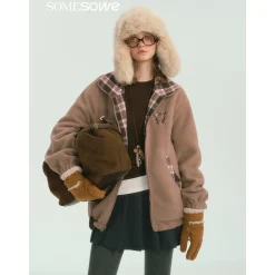 SomeSowe Reversible Plaid Fleece Jacket Brown