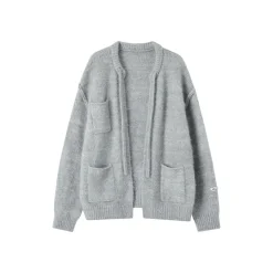 SomeSowe Silhouette Lace Up Furry Cardigan Gray