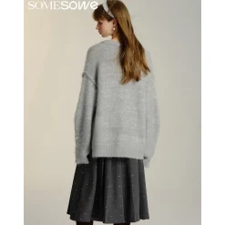 SomeSowe Silhouette Lace Up Furry Cardigan Gray
