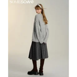 SomeSowe Silhouette Lace Up Furry Cardigan Gray