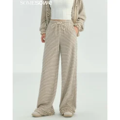 SomeSowe Soft Striped Ruffled Casual Pants White
