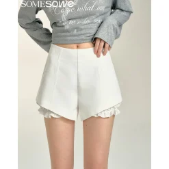 SomeSowe Split Patchwork Layered Bud Shorts White