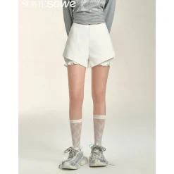 SomeSowe Split Patchwork Layered Bud Shorts White