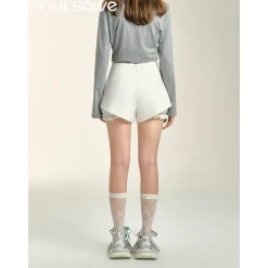 SomeSowe Split Patchwork Layered Bud Shorts White