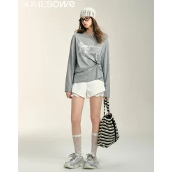 SomeSowe Split Patchwork Layered Bud Shorts White