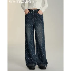 SomeSowe Vintage Bow Wide-Leg Jeans Blue