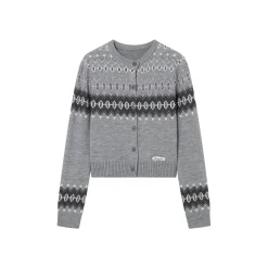 SomeSowe Vintage Fair Isle Woolen Cardigan Grey