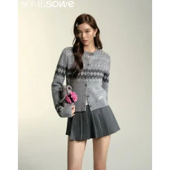 SomeSowe Vintage Fair Isle Woolen Cardigan Grey