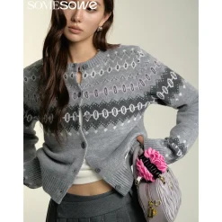 SomeSowe Vintage Fair Isle Woolen Cardigan Grey