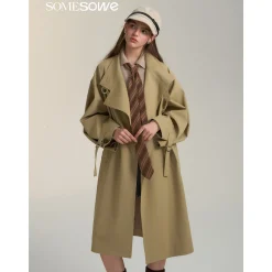 SomeSowe Vintage Patchwork Casual Silhouette Coat Khaki