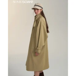 SomeSowe Vintage Patchwork Casual Silhouette Coat Khaki