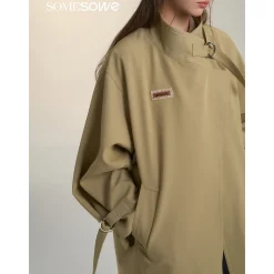 SomeSowe Vintage Patchwork Casual Silhouette Coat Khaki