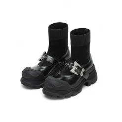 SugarSu Butterfly Buckle Robber Sole Stocking Boots Black