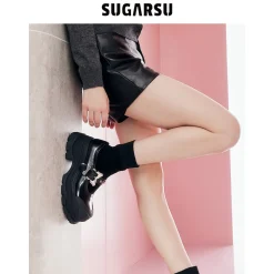 SugarSu Butterfly Buckle Robber Sole Stocking Boots Black